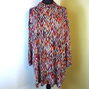 Susan Graver Plus Sz 3XL Abstract Long Sleeve Mock Neck Pullover Blouse